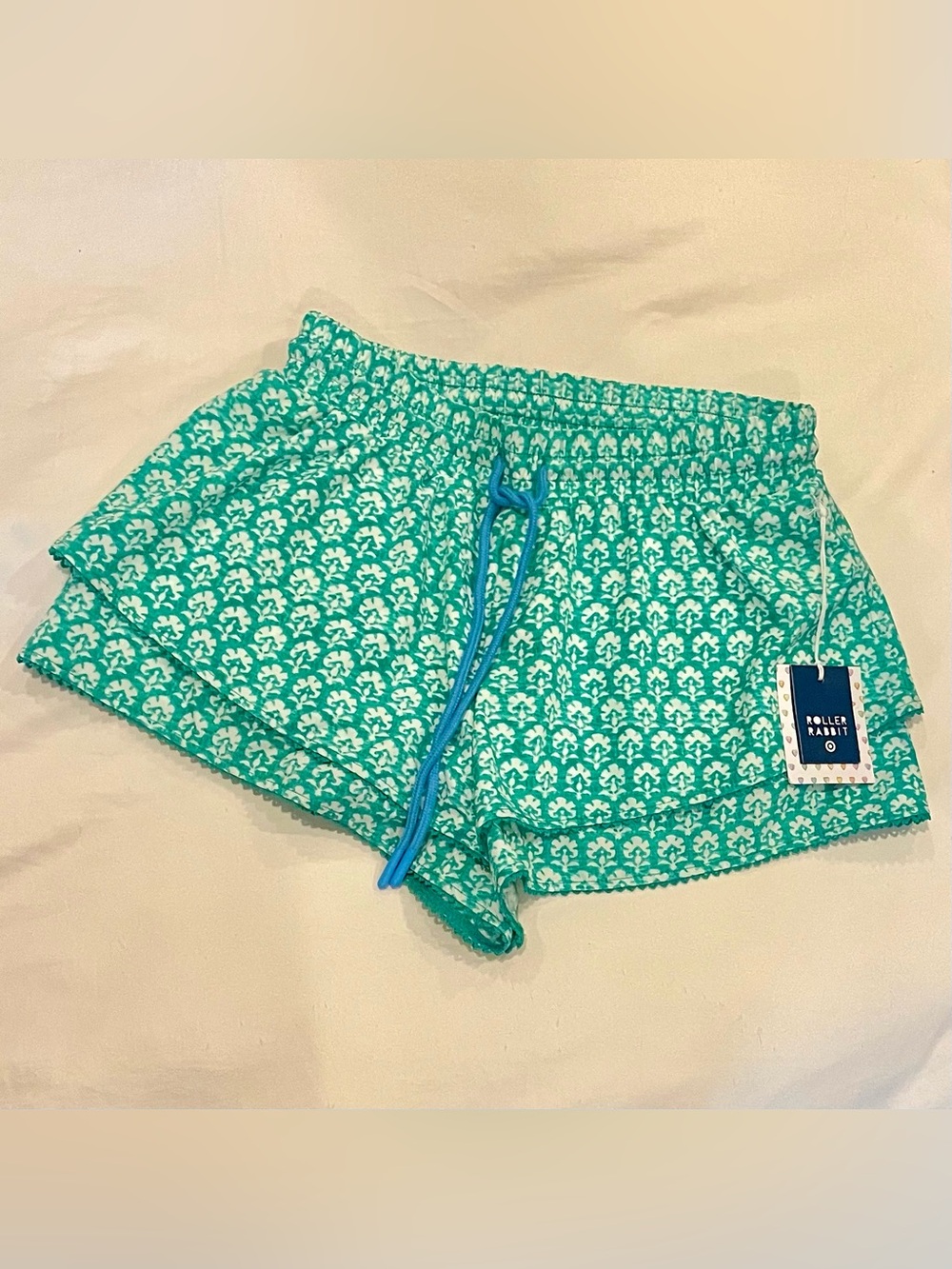 Roller Rabbit x Target Green Floral Drawstring Shorts Teal XS NWT Collab
